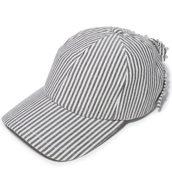 LELE SADOUGHI NWT AUTHENTIC JET SEERSUCKER BOW EMBELLISHED BASEBALL CAP main image 9